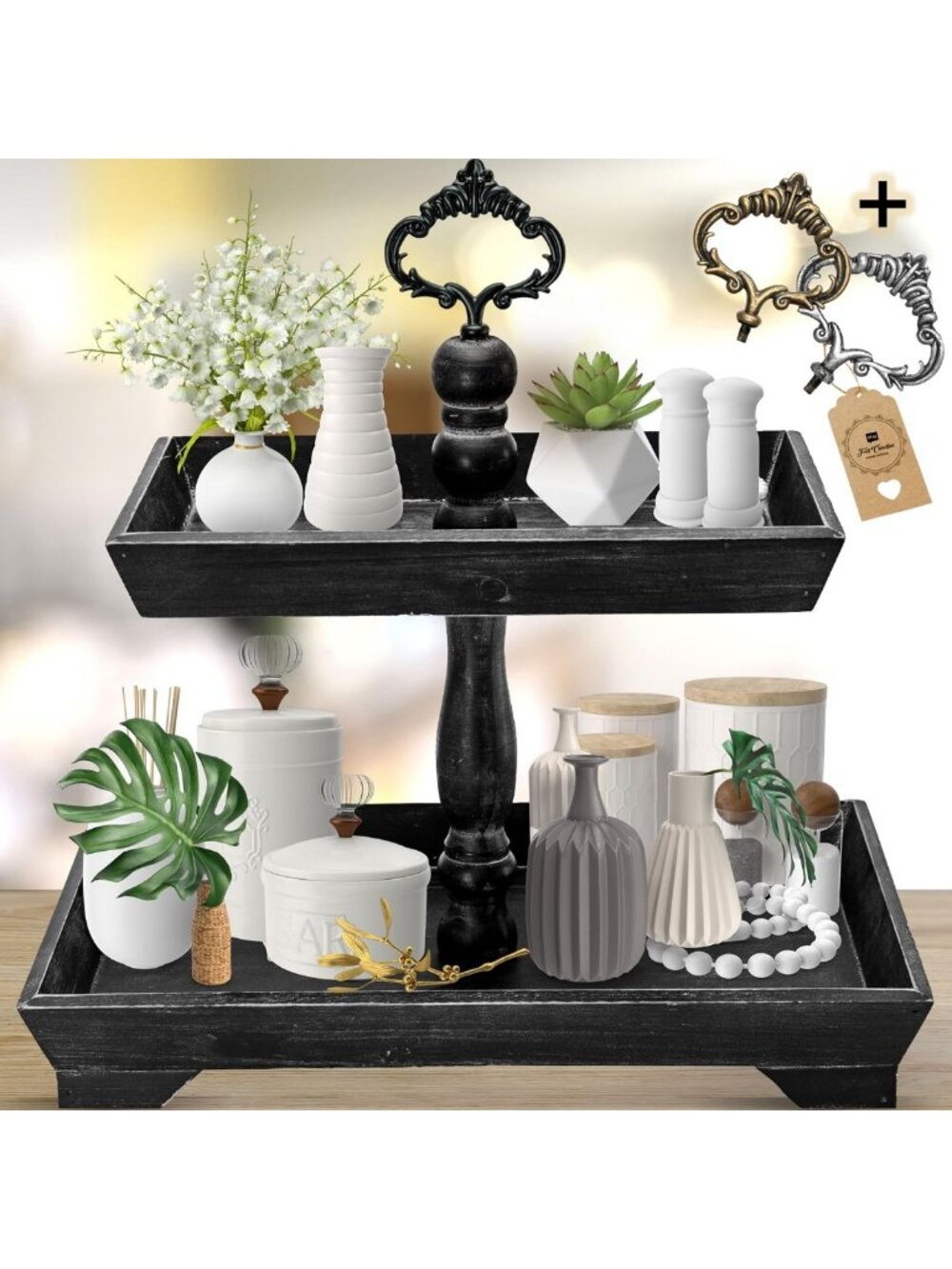 Rustic Two-Tier Serving Tray - Versatile Wood Stand for Kitchen, Dining & Decor